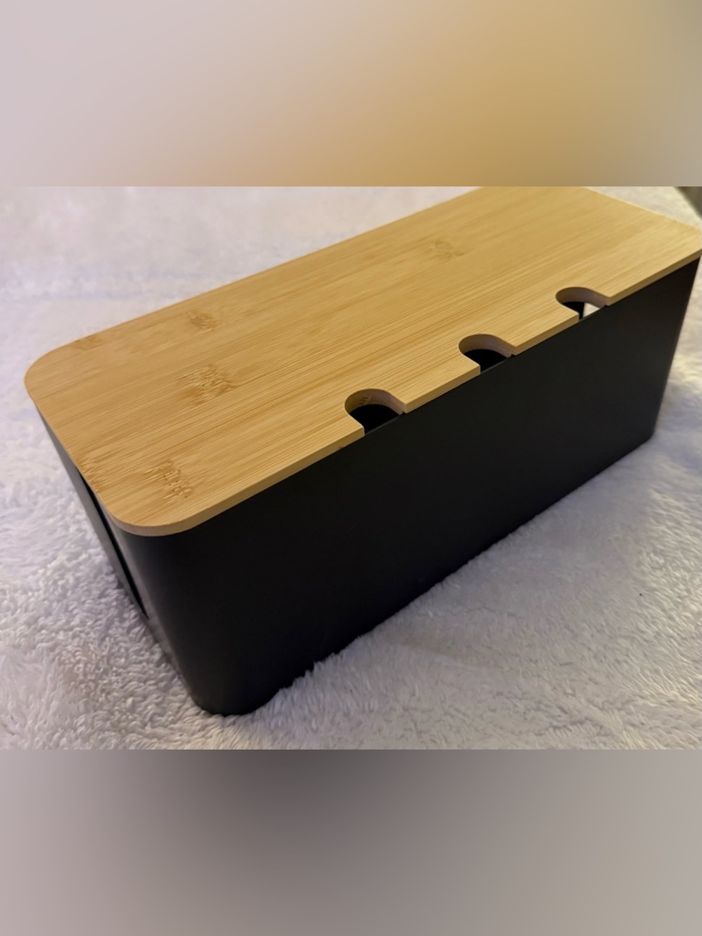 Black Cable Organizer Box w/ Bamboo Lid